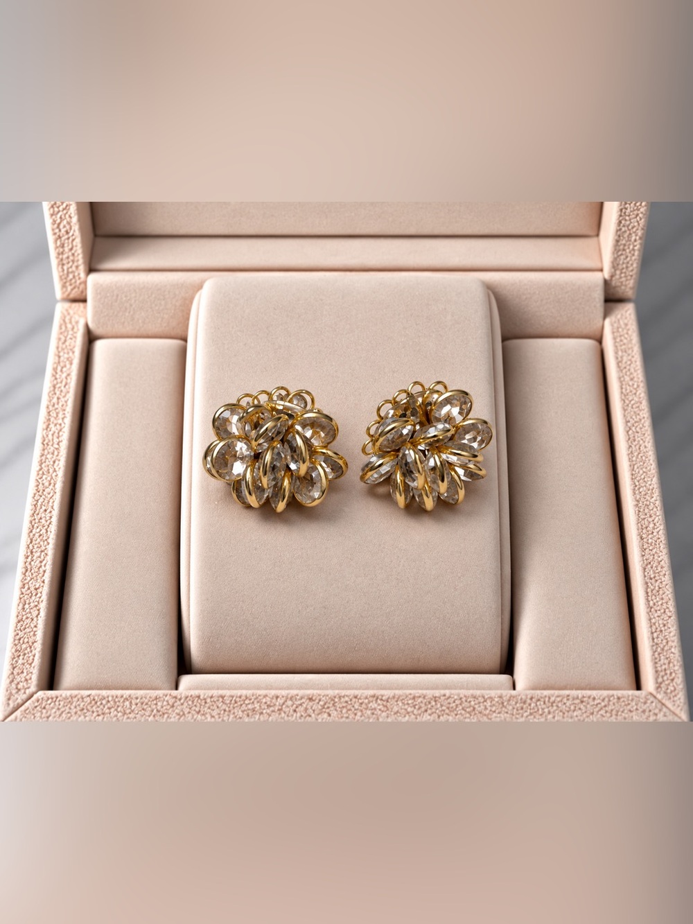 Gold Crystal Cluster Stud Earrings - Women Jewelry